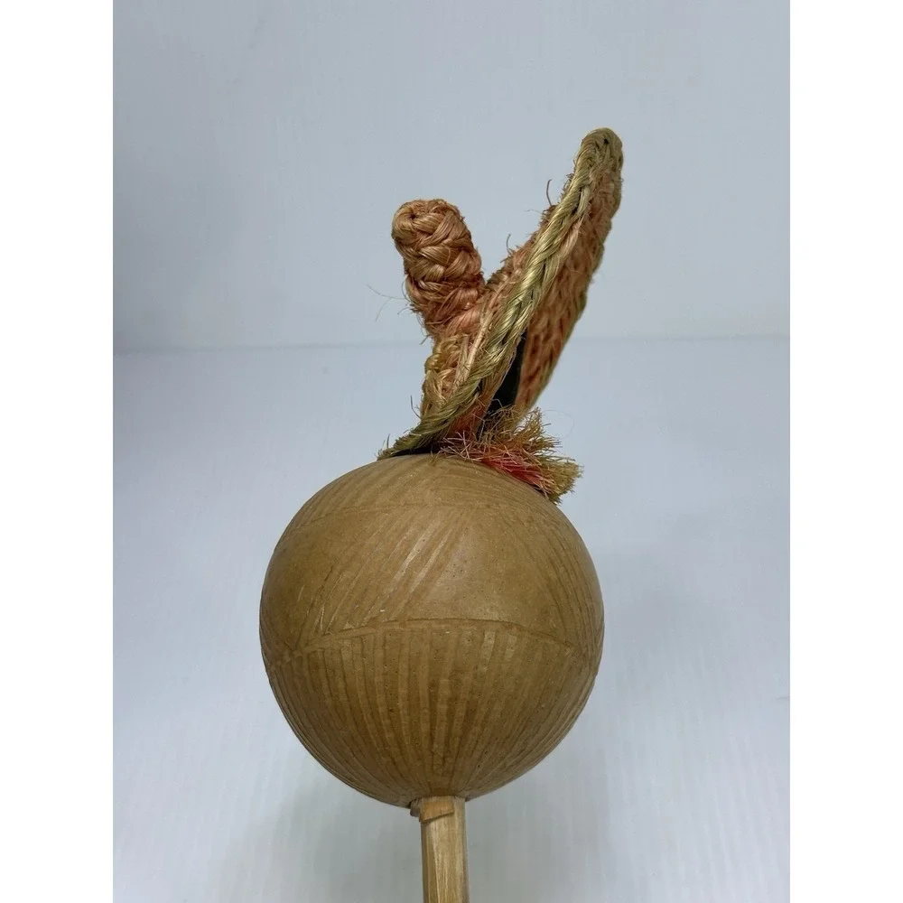 Vintage Souvenir Pair Rustic Haiti Maracas w/ Straw Man with Hat 12